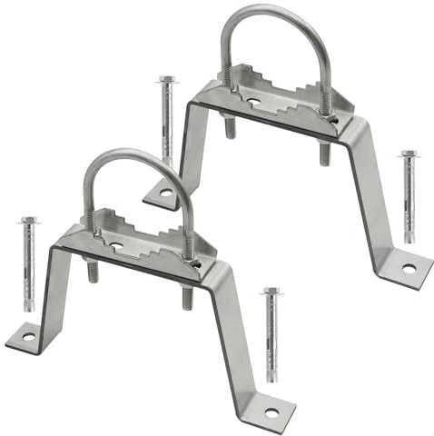 CYANTEKOMS 2Pack Antenna Wall Mount, 4'' Heavy-Duty Antenna Mast Clamp Accessories Kit with 2 Brackets & lags Bolts for TV Antenna Mast