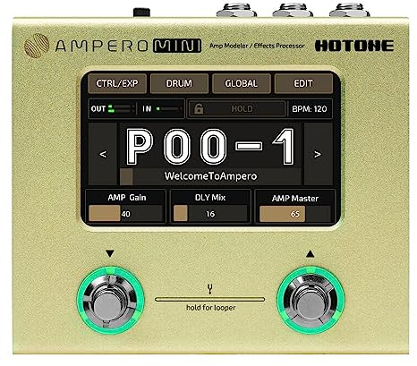 Hotone Guitare basse Processeur multi-effets Écran tactile Guitare basse Modélisation Amp IR Cabinets Simulation Multi Langue Stéréo OTG Interface audio USB Ampero Mini (Mustard)