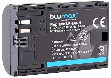 Blumax Akku kompatibel mit Canon LP-E6NH |- 2400mAh -| LP-E6P LP-E6N LP-E6 |- mit NTC-Sensor & V1-Gehäuse -| für Canon EOS R R5 II R6 II R7-7D 90D
