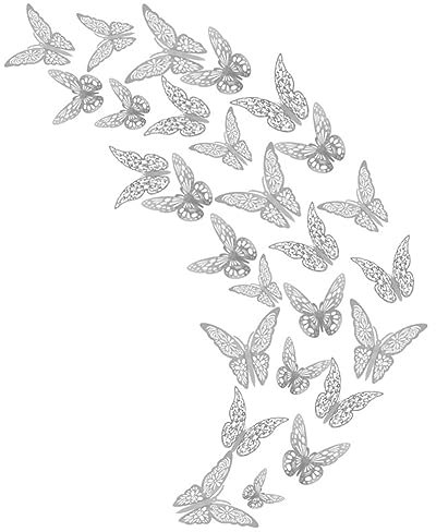 36 Stück 3D Schmetterlinge Deko Schmetterlinge Aufkleber Schmetterlinge Wanddeko Schmetterlinge Dekoration Wandaufkleber Papier Schmetterling für DIY Hochzeit Party Wand Heim Dekoration,Silber