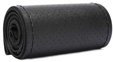 VUIUYOIES DIY geflochtener Lenkradschutz – Auto Lenkradbezug aus echtem Leder, der das Nähen leicht erlernbar Macht und Nicht verrutscht, Volles Loch schwarz