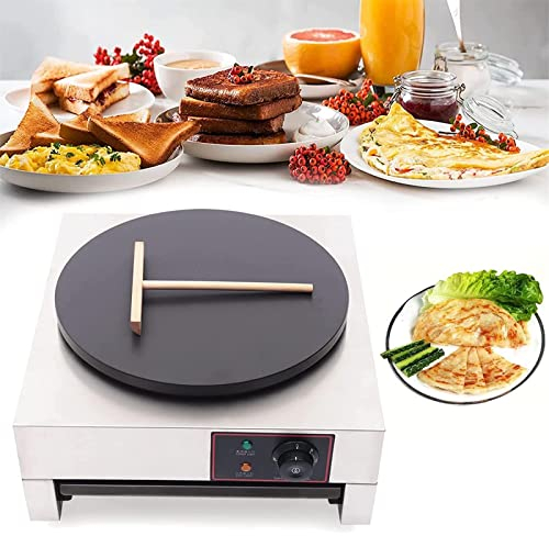 Crepera eléctrica comercial de 16 pulgadas Sartén para crepes antiadherente Placa calefactora individual con control de temperatura ajustable para Roti, tortilla, huevos, barbacoa,