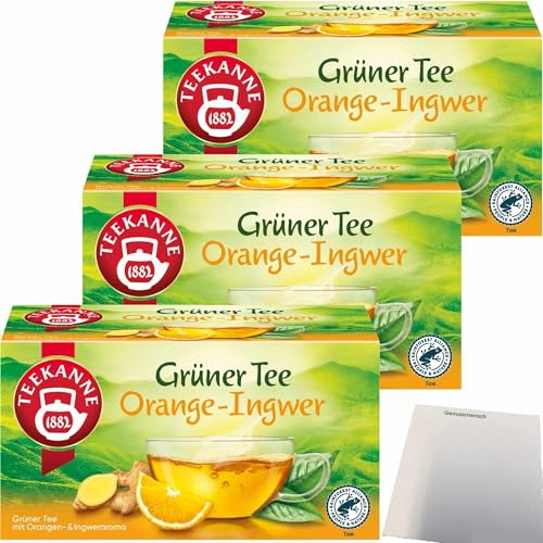 Teekanne Grüner Tee Ingwer Orange 3er Pack (3x 20x 1,75g Teebeutel) + usy Block