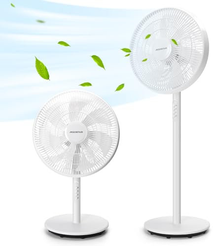 Aigostar Standing Fan Pedestal Fan, 16 Electric Oscillating with Height Adjustable, 3 Speeds, 7-Blade, Ideal for Home and Office, 45W, White - Brisk 01I36