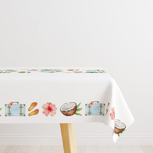 AIBIIN Mantel de verano de 152 x 213 cm, diseño de palmera hawaiana, flores tropicales, coco, impermeable, para comedor, picnic, fiesta de cumpleaños, suministros de decoración de mesa