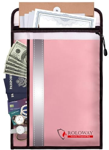 ROLOWAY Feuerfeste Dokumententasche (38,1 x 27,9 cm) mit 2 Taschen & wasserdichtem Reißverschluss, feuerfeste Geldtasche, feuerfeste Tasche mit reflektierendem Streifen, feuerfester Umschlag für