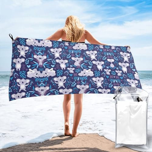 OdDdot Super saugfähiges Badetuch mit schönem Koala-Druck, groß, schnell trocknend, weiches Mikrofaser-Handtuch für Strand, Fitnessstudio, Camping