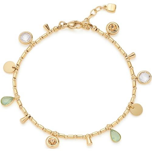 JEWELS BY LEONARDO Armband Ella • Arm-Schmuck aus goldfarbenem Edelstahl • Bettel-Armband-Look • Zylinder-Perlen mit eingehangenen Anhängern • 18-20 cm Länge • Damen Schmuck • 023544