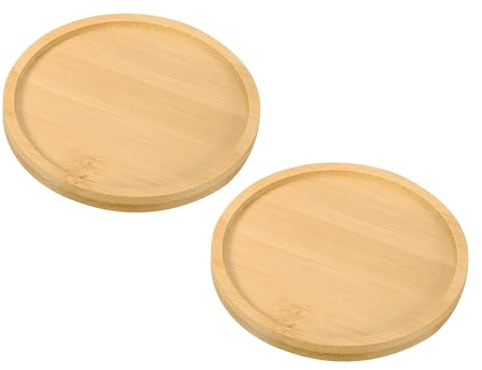 PATIKIL Vassoio in Legno bambù, 2pz 4 Pollici Vassoio Rotondo Drenaggio Piante in Legno Vaso Piante Succulente Sottovaso Piante Bonsai per Casa Balcone