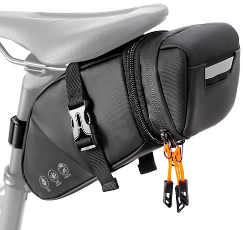 WOTOW Fahrradsatteltasche – wasserdichte Fahrradsitztasche erweiterbar auf 2 l – reflektierende Fahrrad-Untersitz-Aufbewahrungstasche für Rennrad, Mountainbike, Radfahren, Reisen