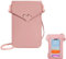 PU Leather Phone Bag for Women and Girls - 2 Layer Card Slots Crossbody Purse With Small Shoulder Handbag - Pink Mobile Pouch