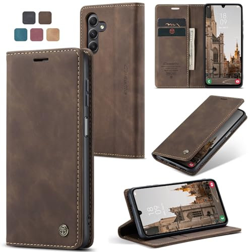 owlhold Coque Samsung Galaxy A15 4G/5G, Housse Antichoc en Cuir PU Premium Fentes Cartes Etui Pochette de Portefeuille avec Fonction Support Case à Rabat pour Samsung Galaxy A15 4G/5G - Café