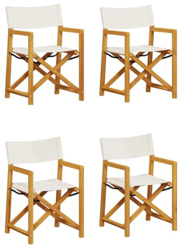 vidaXL Klappbare Gartenstühle 4 STK., Gartenstuhl mit Holzrahmen, Klappstuhl für Garten Balkon, Regiestuhl Campingstuhl Stuhlset, Modern, Cremeweiß Stoff