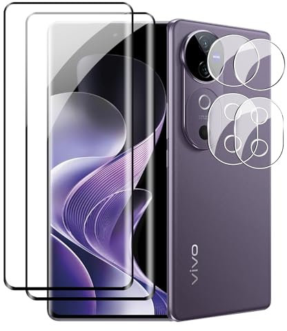 zZjoOoj Pellicola protettiva per schermo per Vivo V40 5G, confezione da 2 vetro temperato HD con durezza 9H e 2 pellicole protettive per fotocamera