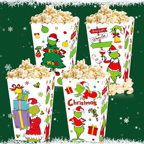 JeVenis 12 PCS Weihnachtliche Geschenktüte Weihnachts Popcorn Boxen Weihnachten Geschenkkartons Weihnachten Party Gunst Taschen Weihnachten Party Favors Weihnachts Party Zubehör
