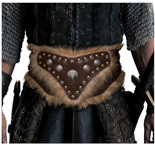 L'VOW Wikinger breiter Taillengürtel, nordischer Pelz-Taillenpanzer, Barbaren-Ledergürtel für mittelalterliche LARP-Krieger Cosplay