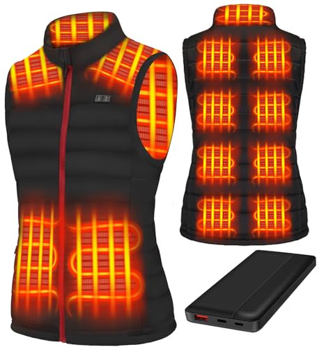 Cubovie Gilet Chauffant Femme, Veste Chauffante Femme avec Batterie incluse avec 13 zones, Veste Chauffante Électrique USB Vêtement(Noir,XL)