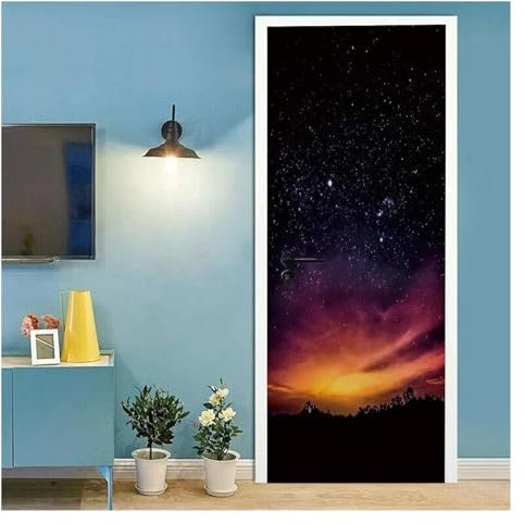 Türtapete Selbstklebend Nacht Sternenhimmel Türaufkleber Glänzende Sterne Wandaufkleber Selbstklebende Universum Aufkleber Tapete Wohnzimmer Schlafzimmer Dekor(I,77x200cm)
