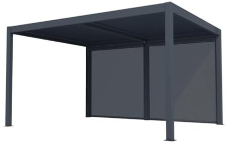 Vente-unique - Pergola bioclimatique autoportante électrique Anthracite en Aluminium avec Lames orientables et Rideau rétractable 3,67 m - 12 m² - AMADORA