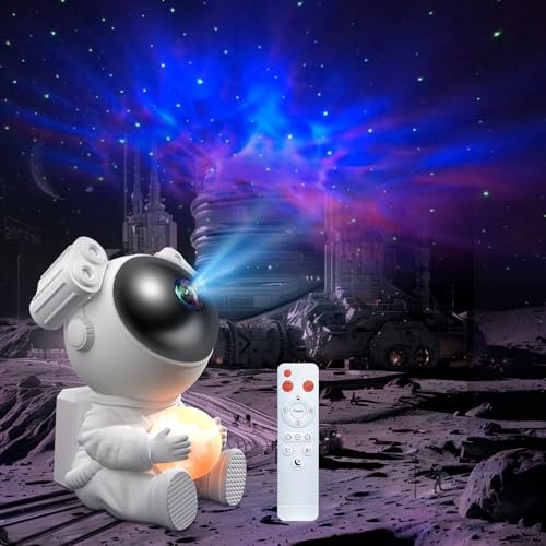 Astronaut Projektor Galaxy Nachtlicht, LED Sternenhimmel Projektor Lampe mit Nebula, Timer, Fernbedienung und 360° Rotation, Heimkino-Beleuchtung oder Schlafzimmer-Stimmungslicht für Kinder Erwachsene