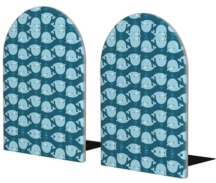 1 paire de serre-livres en bois avec fond de baleines de dessin animé, serre-livres pour étagères, serre-livres très résistants pour bureau, maison