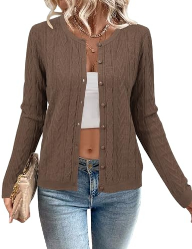 Arach&Cloz Cardigans for Women UK Lightweight Crew Neck Casual Ladies Sweaters