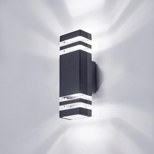 CELAVY LED Wandleuchte Wandlampe aussen, 6000K Kaltweiß GU10 Außenlampe Aussenlampe Wand, IP65 Up Down Außenleuchte Aussenleuchte Hauswand, Außenwandleuchte Außenbeleuchtung Haus, Anthrazit Grau