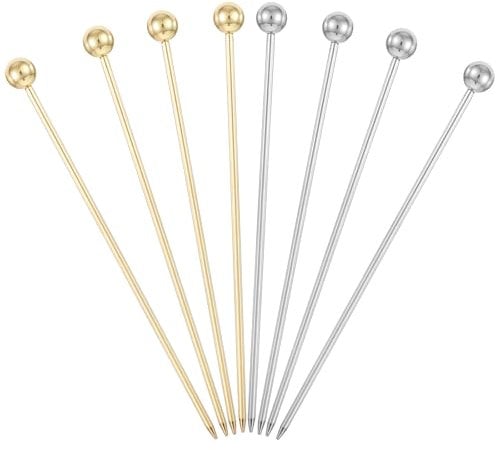 Aeaocvo 8 PCS Metal Cocktail Sticks Stainless Steel Martini Picks, Reusable Silver Gold Cocktail Picks for Drinks, Barbecue, Appetizers, Fruit