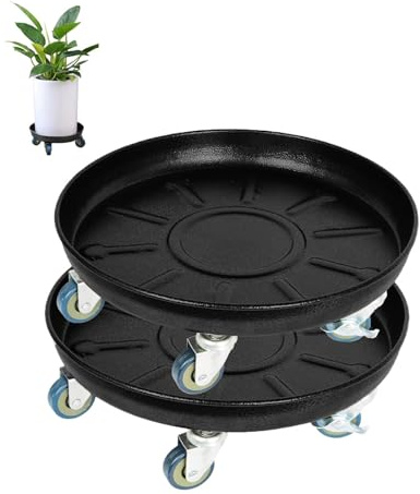 Fiita 2 Stück 36cm Blumentopfständer Kunststoff, Blumentopftablett mit Universalrollen, Pflanzenroller Outdoor Wetterfest, für Drinnen und Draußen