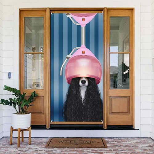 Türabdeckungen mit Hund im Friseur, dekorativ – Türbanner Dekorationen für drinnen und draußen, Frühling/Sommer/Herbst/Winter, Halloween-Weihnachtsdekorationen