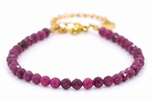 Echtes Rubin Edelstein Armband mit facettierten 4mm Perlen - Länge verstellbar - Heilstein Schutzstein Edelsteinarmband Glücksbringer Talisman Geschenk (Rubin, 16-21CM G)