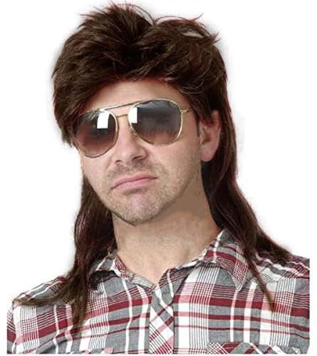 Creamily Herren Perücke, Braun Vokuhila-Perücke| Lustige für Erwachsene für Männer| Pop-Rock-| Joe-Dirt für die 70er|80er-Jahre
