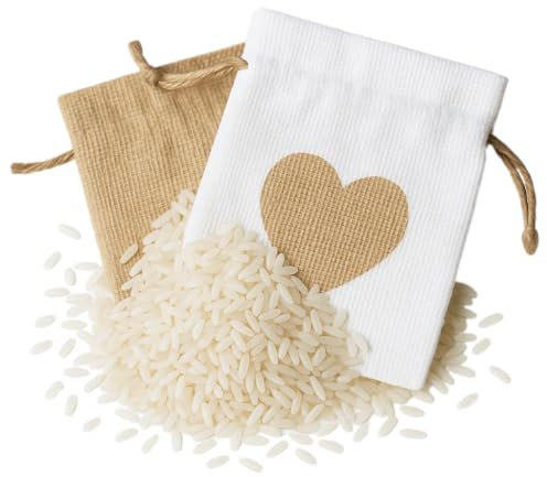 Riso Anti Macchia per Sposi 1Kg + 20 Sacchetti in Juta Naturale con Cuore – Eleganti Bomboniere Matrimonio Ecologiche Lancio Matrimonio Siso Naturale Porta Fortuna