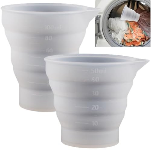2 bolas dosificadoras para detergente líquido, taza medidora plegable de detergente para lavandería, bola dosificadora de silicona lavable, tazas medidoras de dosificación de líquido para lavandería