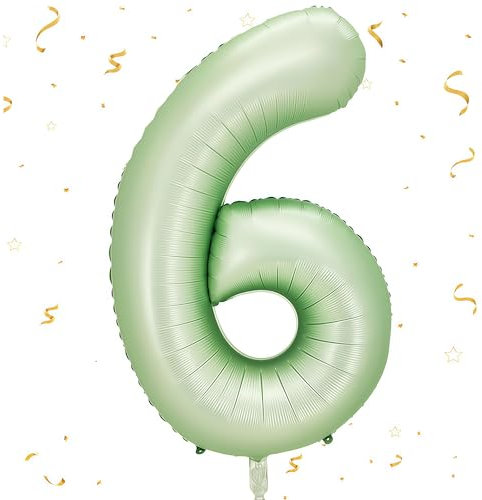 EWODEIEW Zahlen Luftballon 6 Salbei Grün,40 Zoll Luftballon Zahlen 6 Folien Ballon,Luftballon 6. Geburtstagsdeko Mädchen Riesen Folienballon 6. for Mädchen Jungen Birthday Party Geburtstag Dekor