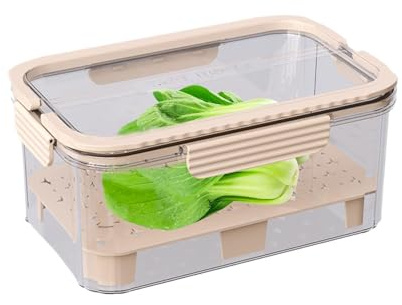 Fridge Lettuce Keeper, Lettuce Fridge Storage Box, Refrigerator Lettuce Container, Food Storage Container, Freezerable Large Capacity Storage Bins Lettuce Container for Picnic Camping Kitchen, Beige
