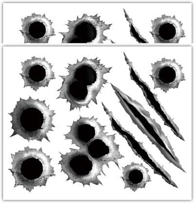 TPZORJX 2 Stück Faux Bullet Hole Paw Print Aufkleber, 3D-Aufkleber, wasserdichter Aufkleber mit Bullet Hole, geeignet für Auto, Roller, Motorradhelm, Fahrrad, Laptop, Smartphone