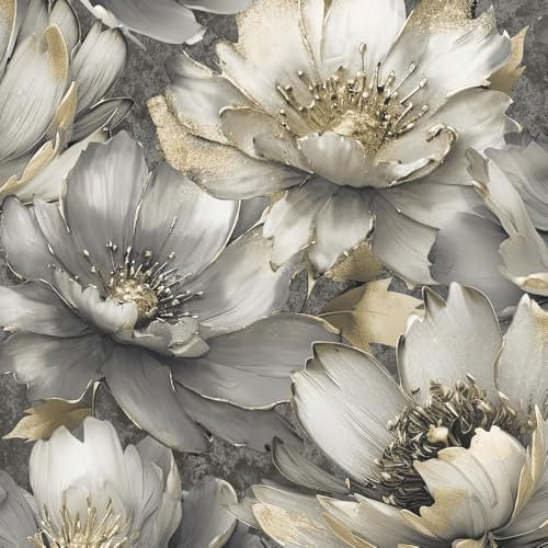 Muriva Aminah Floral Charcoal Gold Wallpaper 224501