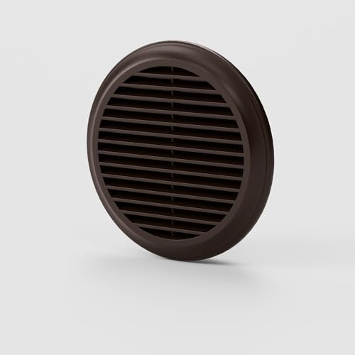 100mm Brown Round Fixed Blade External Wall Vent Grille – Soffit Cover for Ducting, Extractor Fan, Bathroom, Kitchen, HVAC, Indoor & Outdoor Air Ventilation, Louvred Outlet