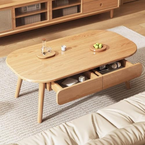 RUYICZB Table Basse Ovale avec Tiroir De Rangement, Table Basse Moderne du Milieu du Siècle en Noyer, Tables Ovales en Bois Massif, Tables Centrales De Ferme pour Le Salon, Appartement,Wood