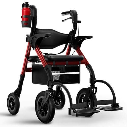 WALCORA 2 in 1 Rollstuhl Rollator Faltbar und Leicht mit Sitz – NEUHEIT 2025 – Gehhilfe für Senioren Outdoor & Indoor Wohnung – Klappbar