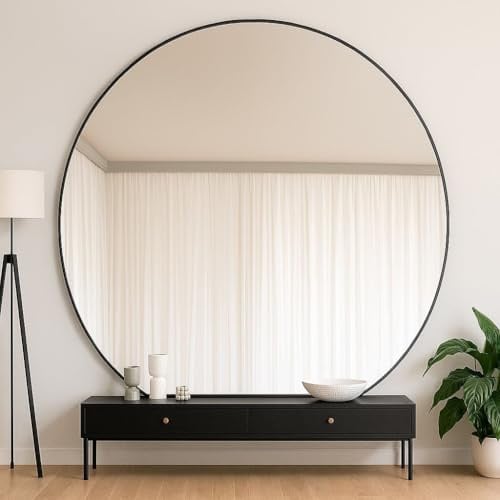 Jobu | Black - 180cm XXL Round Wall Mirror - Modern Full Length Circle Mirror for Living Room, Hallway, or Bedroom | Rei