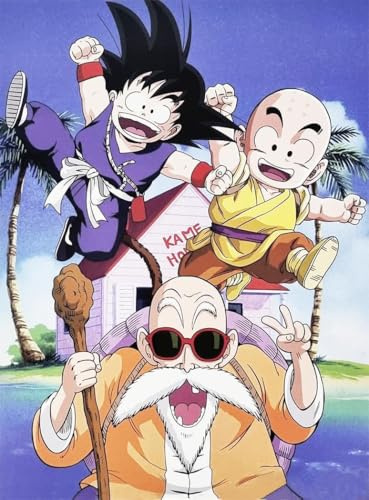 KUSTOM ART Dekoratives Poster für die Wand Serie Manga und Anime Dragon Ball Erste Saga Kame House Goku Crilin Maestro Muten Druck auf Karton 40 x 30 cm ohne Rahmen
