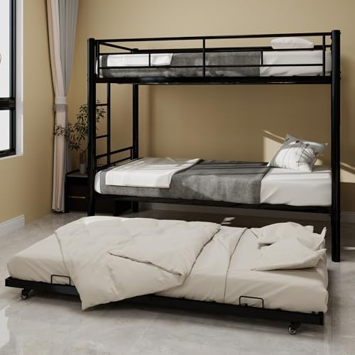 Ligterra Etagenbett, Bunk Bed, Twin über Twin Metall Etagenbett, Metallstruktur Bettgestell mit Leitern&Geländer, Keine Feder Box Erforderlich, Geräuscharm, 196 * 103 * 156cm (Schwarz)