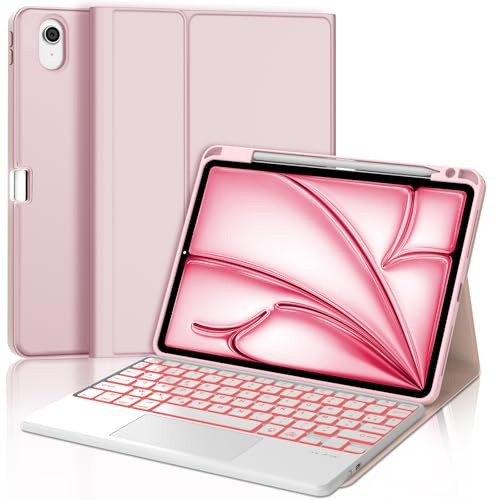 JADEMALL Clavier avec Touchpad pour iPad Air 11 Pouces M4 2026/M3 2025/M2 2024, AZERTY Français Clavier Rétro-éclairé Bluetooth Détachable avec Pavé Tactile pour iPad Air 11 M2/M3/M4 2025/2026, Rose