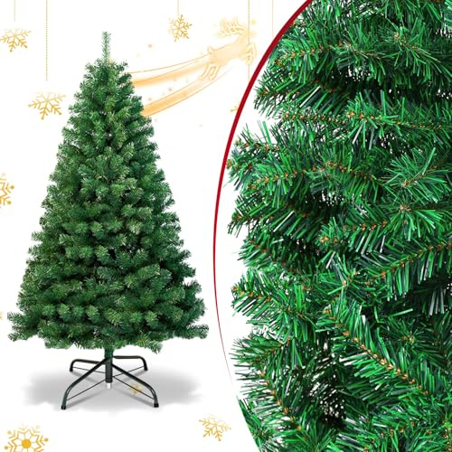 ISOISL Albero di Natale artificiale, 120 cm, 220 punte, in PVC, con montaggio rapido, design pieghevole, resistente al fuoco, con supporto robusto, verde
