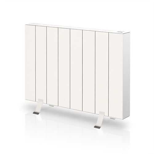 Radiador eléctrico seco ELIAN, tecnología Dry sin fluido, calor inmediato, aluminio, programación 24/7, detector ventanas abiertas, con patas y soportes de pared – 1500W, blanco