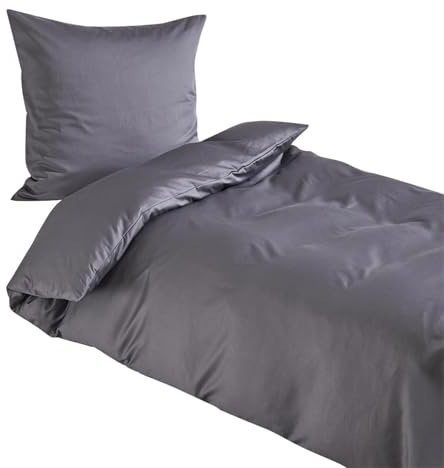 Traumschlaf Uni Mako-Satin Bettwäsche – seidig glatt & hautsympathisch aus 100% Baumwolle – edles Uni Design, atmungsaktiv & pflegeleicht – mit Reißverschluss – 135x200 cm + 80x80 cm, anthrazit