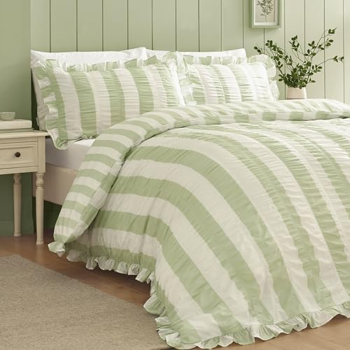 Catherine Lansfield Seersucker Rüschen-Bettwäsche-Set mit Kissenbezug, für Einzelbett, Grün