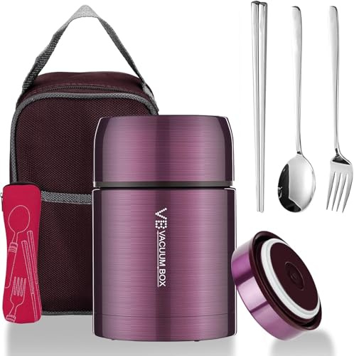 TEGOVE Recipiente Termico para Alimentos 800 ml,Termo para Comida,Frasco Acero Inoxidable Contenedor Termico con Tenedor y Bolsa Aislada,Aislado Por 12 Horas,Sin Bpa para Almuerzos, Gachas, Sopas